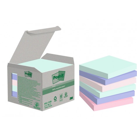 Foglietti post-it in carta ricliclata 654-1GB 76x76mm Nature (rosa fenicottero, rosa sale, verde menta fresca, blu pietra di luna, giallo canary) - 6pz