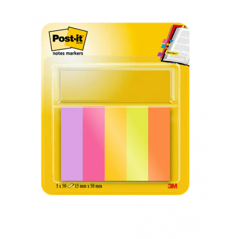Segnapagina Post-it in carta Index 15x50mm - 250 segnapagina 670-5-TFEN (limone neon, blu paradiso, arancio acceso, rosa power, verde acido) - 1pz