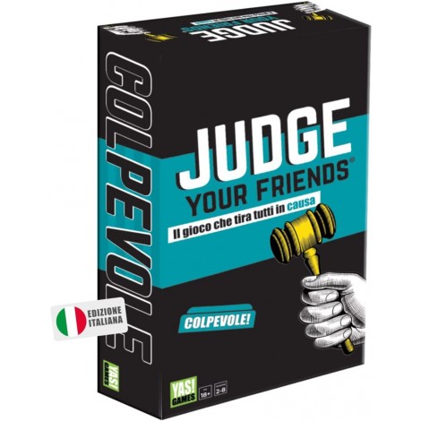 Judge your friends - Giuri di dire la verita`, tutta la verita`, nient’altro che la verita`? Judge Your Friends e` il party game che svela i segreti piu` scandalosi dei tuoi amici! A ogni turno, un Giudice leggera` una Carta Situazione: chi tra i presenti avra` rubato in un supermercato, oppure avra` fatto uno sgambetto a una vecchietta? In segreto, gli altri giocatori giocheranno una Carta Colpevole o Innocente, a seconda che abbiano compiuto o meno il “reato”. A quel punto, il Giudice dovra` impugnare il martelletto ed emettere il suo verdetto, indovinando se gli altri giocatori siano o meno colpevoli!