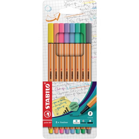 Stabilo Fineliner Point 88 - Pennarello con punta rinforzata in metallo e fusto esagonale tratto 0,4mm colori assortiti - 8pz