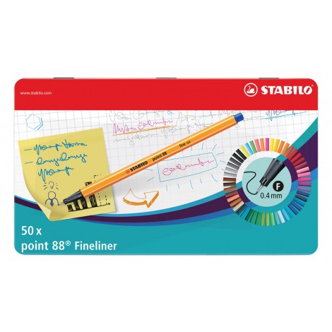 Stabilo Fineliner Point 88 - Pennarello con punta rinforzata in metallo e fusto esagonale colori assortiti - 50pz