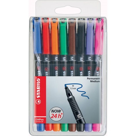 Stabilo OHPen –  Pennarello per lucidi e superfici lisce, inchiostro permanente, punta media tratto 1mm colori assortiti - 8pz