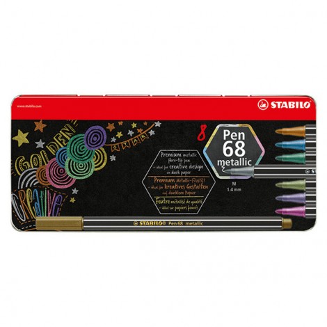 Pennarelli PEN 68 METALLIC - Pennarello con inchiostro a base d`acqua, resiste fino a 24 ore se lasciato aperto, scatola di metallo colori assortiti
