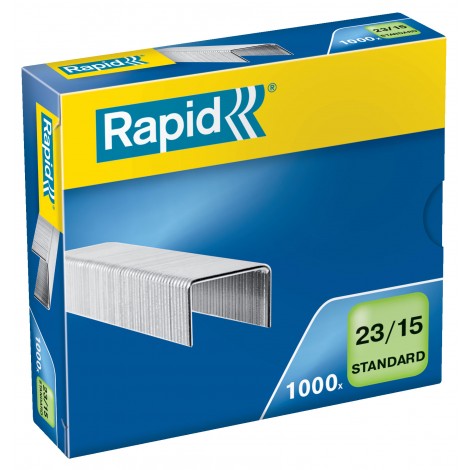 Rapid 23/15 Standard - Punti per cucitrici - Scatola 1000 punti in filo metallico morbido, lunghezza gamba 15mm per cucire fino 120 fogli - Prezzo singolo, ord. minimo 10pz