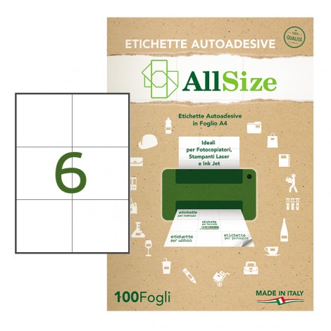 Rotolificio Pugliese Etichette adesive in fogli A4 – Etichette adesive bianche permanenti senza margini (105x99mm) - 100 fogli