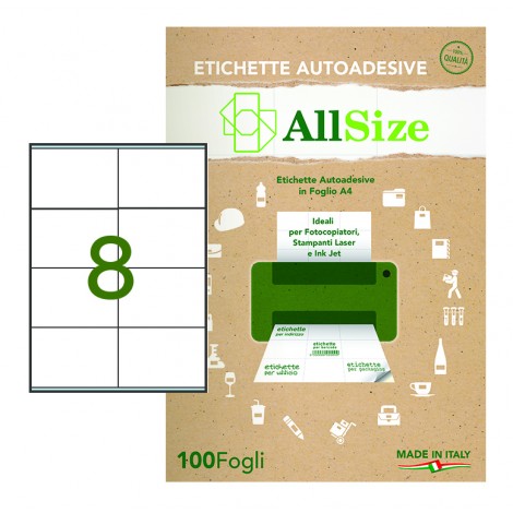 Rotolificio Pugliese Etichette adesive in fogli A4 – Etichette adesive bianche permanenti con margini (105x72mm), 12 etichetta per foglio - 100 fogli