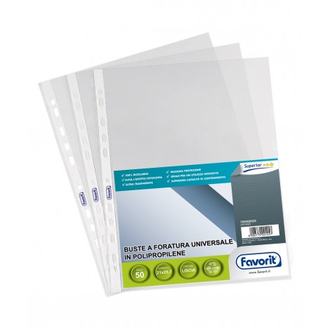 Favorit Buste in PPL forate, finitura liscia, formato utile 21X29,7cm, confezione da 50pz