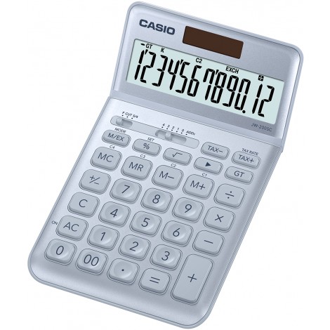 Casio Calcolatrice da tavolo JW 200SC, display 12 cifre colore azzurro pastello