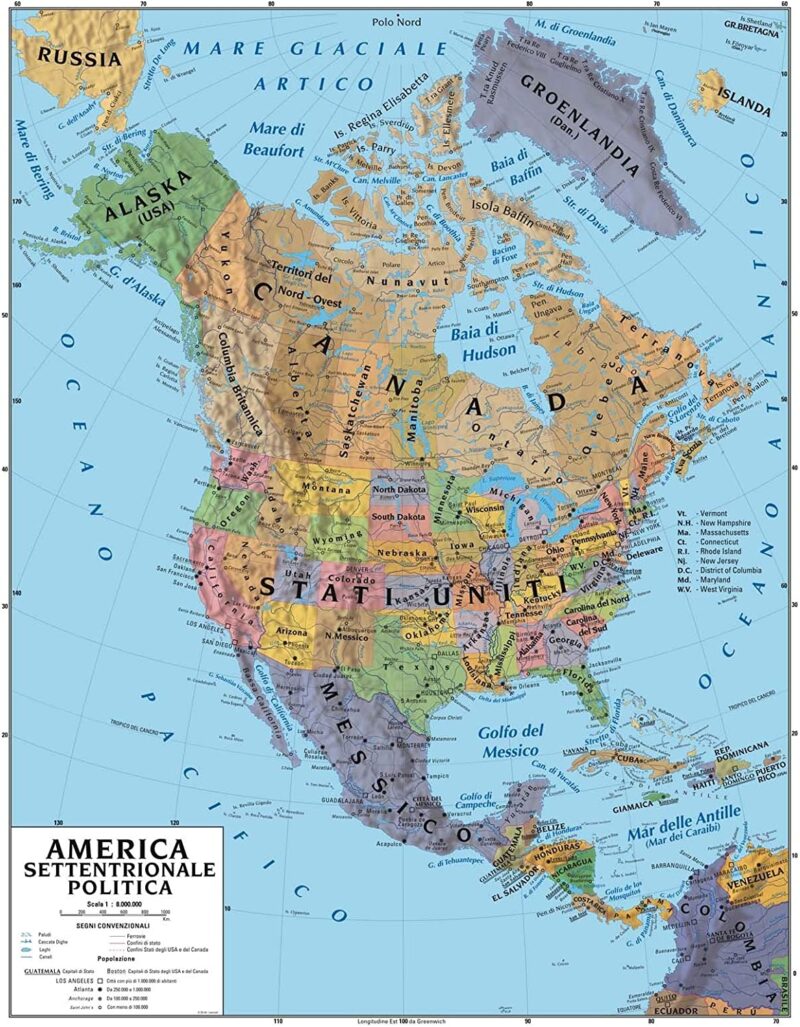 Carta geografica America Settentrionale bifacciale fisica e politica 100x140 cm
