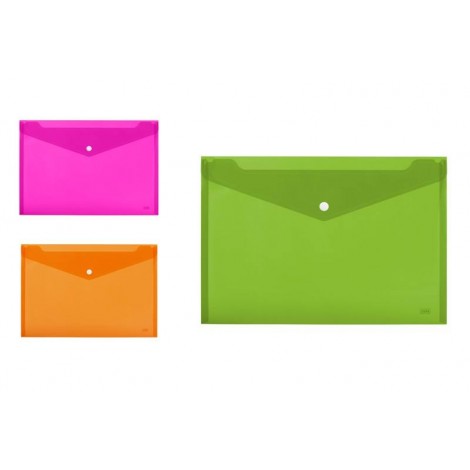 Lebez Buste in PP colori fluo 33,5x23,5cm - Busta in PPL con bottone, confezione da 3pz