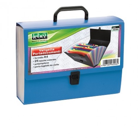 Lebez Classificatore valigetta 25 tasche, in PPL, dorso estensibile e maniglia pieghevole, formato 33x24,5cm - 1pz