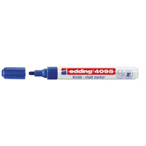 Edding 4095 - Marcatore per lavagne a gesso liquido, cancellabile con un panno umido da tutte le superfici non porose tratto 2-3mm colore blu - Prezzo singolo, ord. minimo 10pz