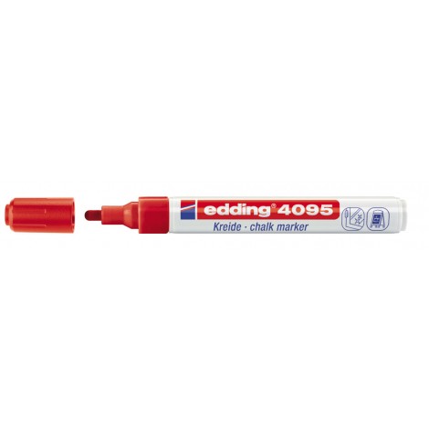 Edding 4095 – Marcatore per lavagne a gesso liquido, cancellabile con un panno umido da tutte le superfici non porose tratto 2-3mm colore rosso – Prezzo singolo, ord. minimo 10pz