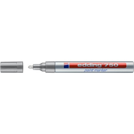 Edding 750 - Marcatore permanente a vernice, altamente coprente e resistente all`acqua tratto 2-4mm colore argento