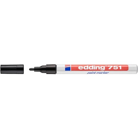 Edding 751 – Marcatore permanente a vernice, altamente coprente e resistente all`acqua tratto 1-2mm colore nero – Prezzo singolo, ord. minimo 10pz