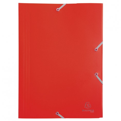 Exacompta Cartellina in PPL a 3 lembi con elastico agli angoli, formato 24x32cm, 400micron colore rosso.