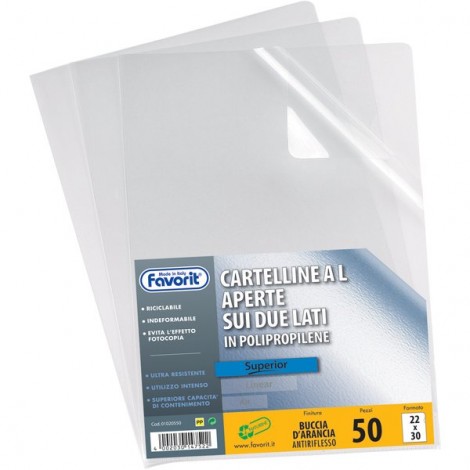 Favorit Pratic Cartellina a L in PPL, finitura a buccia d`arancia, formato utile 22x30cm - 50pz