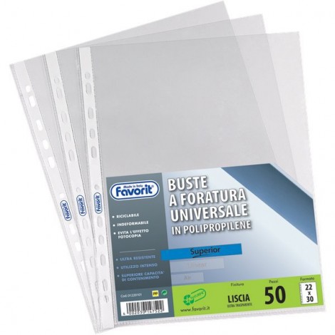 Favorit Buste in PPL forate, finitura liscia, formato utile 22x30cm, confezione da 100pz
