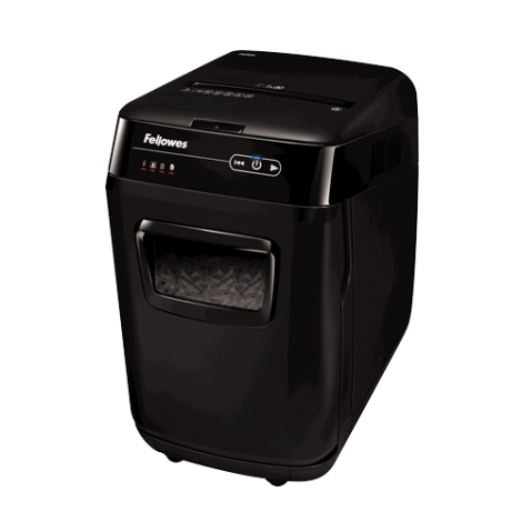 Fellowes AutoMax 200C - Distruggidocumenti taglio a frammenti 4x38mm, distrugge carte di credito, clip, punti metallici e CD/DVD, per 3-5 utenti, sicurezza P4