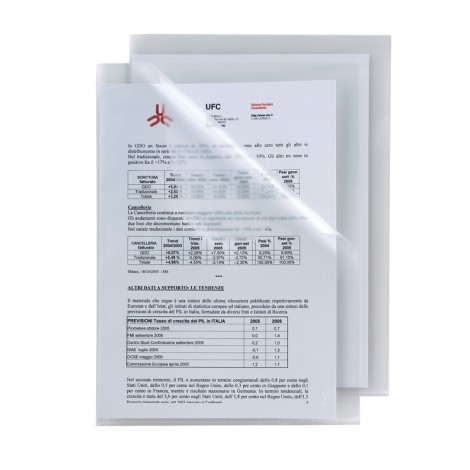 Sei Cartelline a L Poli A4 - 21x29,7cm in PP, finitura a buccia d`arancia con lunetta laterale per facilitare l`inserimento o l`estrazione - 25pz
