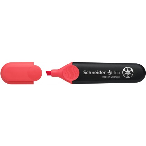 Schneider Evidenziatore JOB PPL, punta a scalpello, inchiostro a base d`acqua, colori brillanti e resistenza alla luce, cappuccio con clip, impugnatura ergonomica, per carta normale, fotocopie e fax tratto 1-5mm colore rosso
