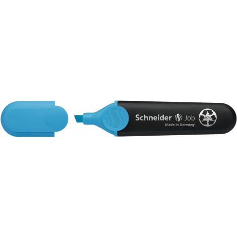 Schneider Evidenziatore JOB PPL, punta a scalpello, inchiostro a base d`acqua, colori brillanti e resistenza alla luce, cappuccio con clip, impugnatura ergonomica, per carta normale, fotocopie e fax tratto 1-5mm colore azzurro