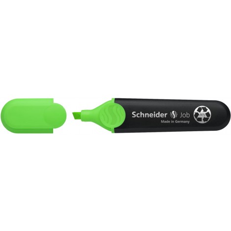 Schneider Evidenziatore JOB PPL, punta a scalpello, inchiostro a base d`acqua, colori brillanti e resistenza alla luce, cappuccio con clip, impugnatura ergonomica, per carta normale, fotocopie e fax tratto 1-5mm colore verde
