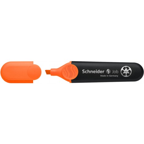 Schneider Evidenziatore JOB PPL, punta a scalpello, inchiostro a base d`acqua, colori brillanti e resistenza alla luce, cappuccio con clip, impugnatura ergonomica, per carta normale, fotocopie e fax tratto 1-5mm colore arancione