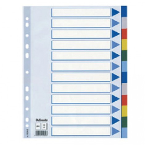 Esselte Separatori neutri PPL, 12 tasti - Divisori in PPL con foratura universale, pagina indice in cartoncino e tasti colorati, formato A4 - 1pz